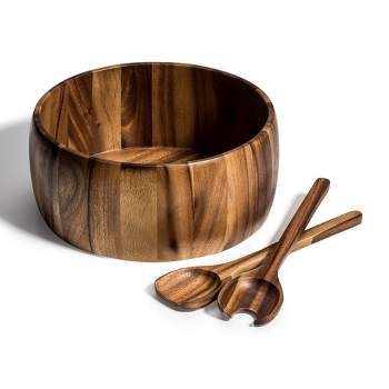 Kalmar Home Solid Acacia Wood X-Large Salad Bowl with Servers