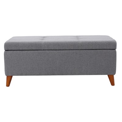 Harper Grey Fabric Tufted Storage Ottoman with Birch Legs