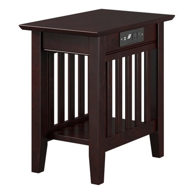 Espresso Solid Wood Mission End Table with USB Charger