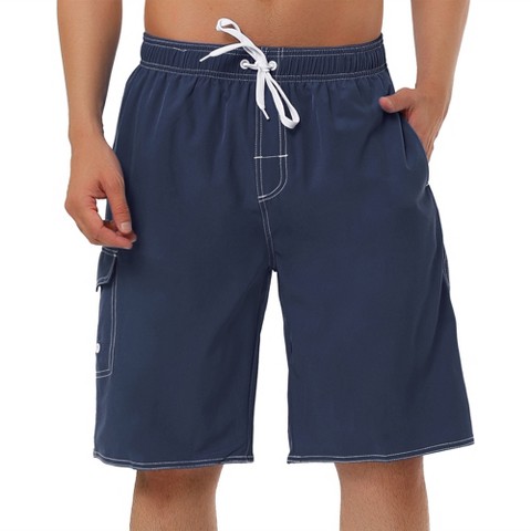 Lars Amadeus Men's Summer Solid Drawstring Elastic Waist Cargo Swim Trunks 36 Gray