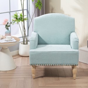 Kumasinova Club Chair with Vintage Wood Legs,Modern Accent Chair with Nailhead Trim,Comfy Reading Chair for Living Room,Bedroom,Holds 300lbs - 1 of 4