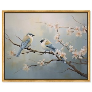 Art Remedy Two birds and a blossom branch Rustic Chic Farmhouse Wall Art Framed - 1 of 4