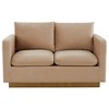 LeisureMod Nervo Mid-Century Modern Upholstered Velvet Loveseat with Gold Frame - 3 of 4