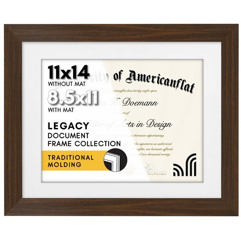 Americanflat 11x14 Walnut Diploma Frame - Displays 8.5x11 Diplomas with Mat or 11x14 Inch Without Mat - Shatter-Resistant Glass. - image 1 of 4