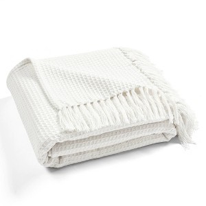 King Waffle Cotton Knit Throw Blanket White - Lush Décor: Cozy Year-Round Fabric, Modern Style, Machine Washable - 1 of 4