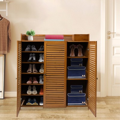 YIYIBYUS Bamboo Shoe Cabinet with Doors Freestanding Shoe Storage