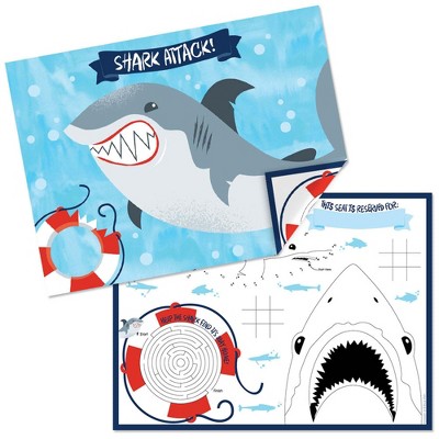 Big Dot of Happiness Shark Zone - Paper Jawsome Shark Birthday Party Coloring Sheets - Activity Placemats - Set of 16