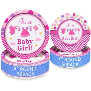Hachikiko 100 Pack Baby Shower Pink Paper Plates,disposable Dinner Plate 1st happy birthday Party Tableware Set for princess Baby Girl Decorations - 1 of 4