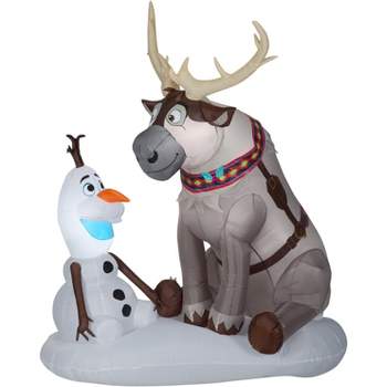 Gemmy Christmas Airblown Inflatable Olaf and Sven w/LEDs Scene Disney , 7 ft Tall, Multicolored