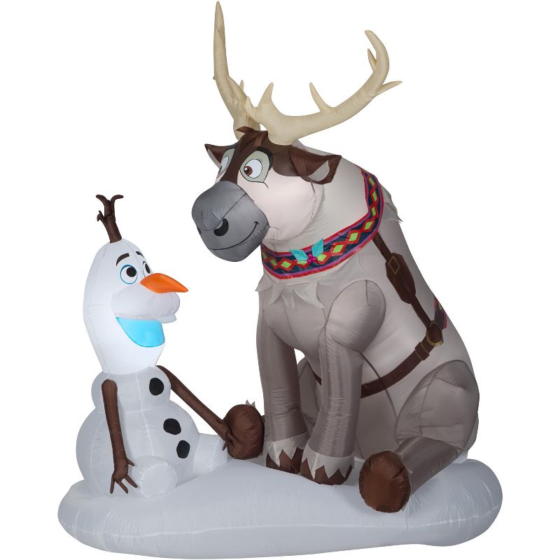 Gemmy Christmas Airblown Inflatable Olaf and Sven w/LEDs Scene Disney , 7 ft Tall, Multicolored, 1 of 4