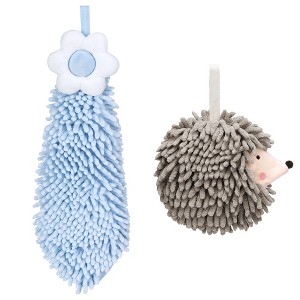 REGALWOVEN 2 Packs Chenille Hand Towel Flower and Cute Cartoon Hanging Hand Towel for Bathroom 6" x 15"/7" x 7" - 1 of 4