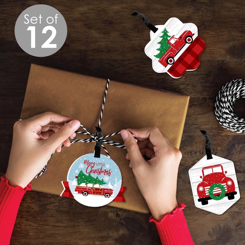 Big Dot of Happiness Merry Little Christmas Tree - Assorted Hanging Red Truck and Car Christmas Party Favor Tags - Gift Tag Toppers - 12 Ct, 2 of 9