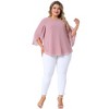 Agnes Orinda Women's Plus Size Flutter Petal 3/4 Sleeve Chiffon Loose Flowy Summer Blouses Tops - 3 of 4