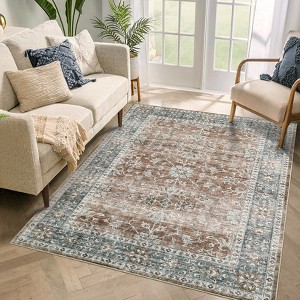 Washable Area Rug Non Slip Low Pile Rug Vintage Floral Rug - 1 of 4