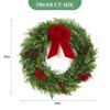 Orieon 24-Inch Cedar Christmas Wreath with Red Berries and Velvet Bow, Natural Green Holiday Wreath for Front Door, Porch, or Indoor Festive Decor - 3 of 4