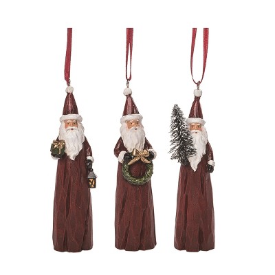 Transpac Resin Traditional Tall Santa Ornament Set of 3 Christmas Home Decorations