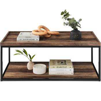 Best Choice Products 44in 2-Tier Rectangular Tray Top Coffee Table,  Accent Furniture w/ Metal Frame,  Shelf