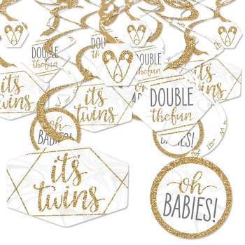 Big Dot of Happiness It's Twins - Gold Twins Baby Shower Hanging Decor - Party Decoration Swirls - Set of 40