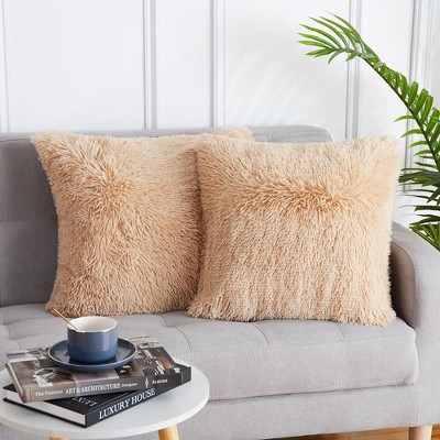 Very Soft and Comfy Plush Long Faux Fur 18 x 18 Throw Pillows, 2-Pack