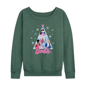 Women's - Barbie - Holidays & Christmas Lightweight French Terry Wide Neck Long Sleeve Shirt - 1 of 4