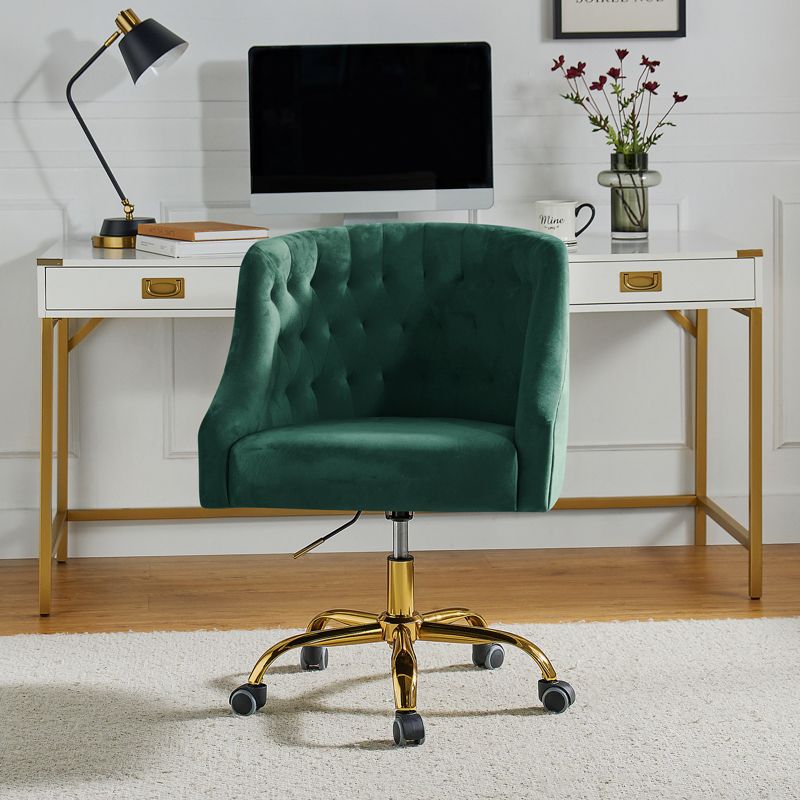 Anika Velvet Height-adjustable Swivel Task Office Chair with Button-tufted Back and Gold Base | Karat Home, 4 of 14