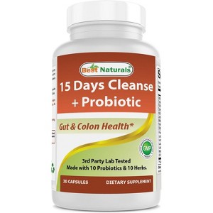 Best Naturals 15 Day Gut & Colon Cleanse + Probiotics for Women & Men with Senna, Cascara Sagrada & Psyllium Husk- 30 Capsules - Non-GMO & Gluten - 1 of 3