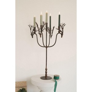 29" Deer Candelabra Forged Iron Rustic Brass Tabletop Centerpiece for Home Decor by Kalalou - 1 of 4