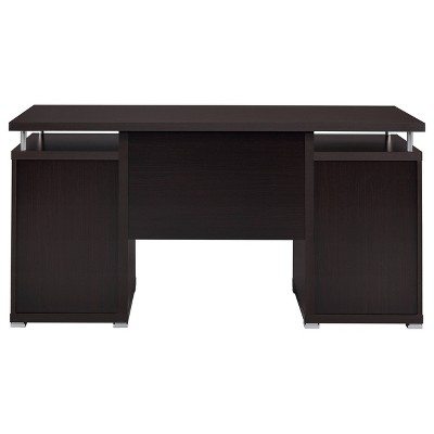 Cappuccino Brown Wood Office Desk with Drawers and Keyboard Tray