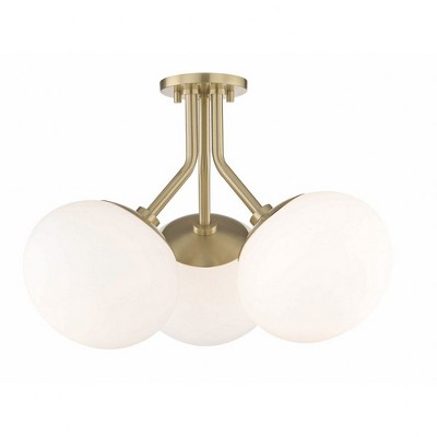 Ainsley 3-Light Aged Brass Semi-Flush Mount with White Glass Shade