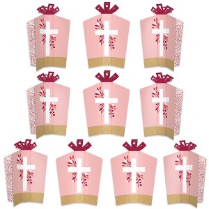 Big Dot of Happiness Pink Elegant Cross - Table Decorations - Girl Religious Party Fold and Flare Centerpieces - 10 Count - 1 of 4