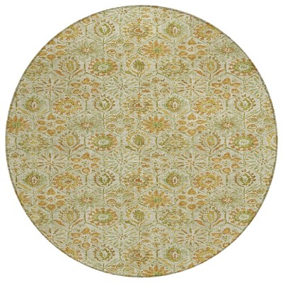 Beige And Gold Floral Washable Indoor Outdoor Area Rug