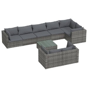 vidaXL Garden Lounge Set Grey PE rattan, powder-coated steel, plastic, glass - 1 of 4