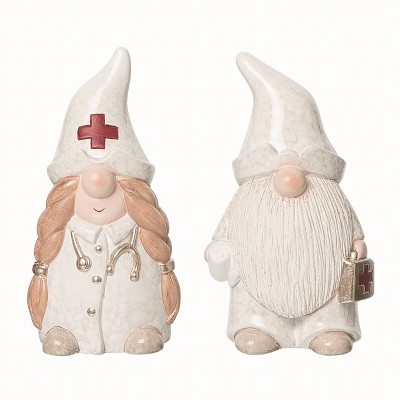 Transpac Ceramic White Christmas Small Medical Gnome Set of 2