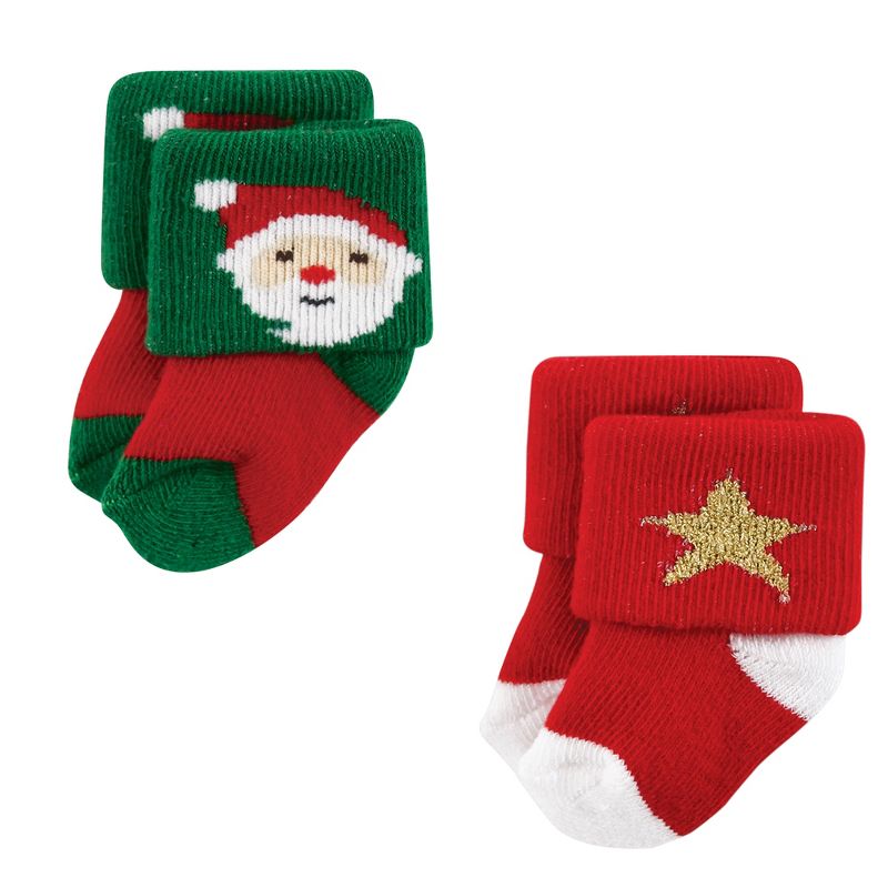 Hudson Baby Infant Boys Cotton Rich Newborn and Terry Socks, 12 Days Of Christmas Santa, 4 of 9