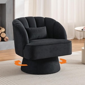 Swivel Barrel Chair - Teddy Bear Velvet Upholstered Modern Armchair with Striped Backrest & Plush Padding,for Living Room, Bedroom - 1 of 4