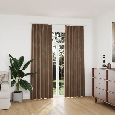 Aghana Digitals Beige Velvet Blackout Curtains 2-Pack with Metal Hooks, 55.1x88.6" Polyester, Light
