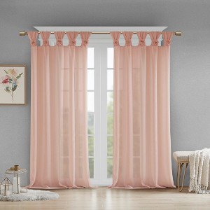Flower Tab Top Solid Window Panel, Lightweight Faux Linen Semi-Sheer Fabric Light Filtering Curtain For All Decor Styles, Valentine's Day Gifts - 1 of 4
