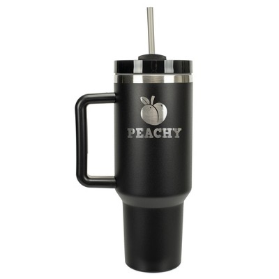 100 North Peachy Peach Fruit Emoji 40 oz. Stainless Steel, Large Water Bottle Coffee Mug, Spill & Leak Resistant, Thermal Travel Tumbler with Handle,