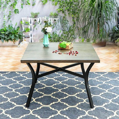 43.9" Patio Metal Square Table with 1.97" Umbrella Hole - Black - Captiva Designs