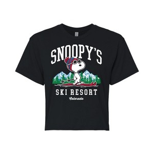 Women's - Peanuts - Snoopy's Ski Resort Cropped Graphic T-Shirt - 1 of 4