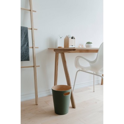 Spruce Green Wood Bathroom Waste Basket with Integrated Handles