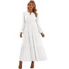 Women Casual Long Sleeve V Neck Elastic Waist Lightweight Maxi Wedding Guest Dress Pockets - 4 of 4