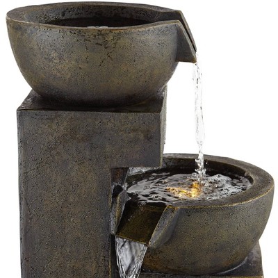 42" Gray Resin Four-Bowl Cascading Outdoor Fountain with LED Light