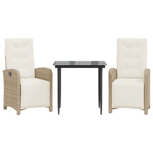 vidaXL Bistro Set Beige PE rattan 3 Piece Adjustable Footrests - 1 of 4
