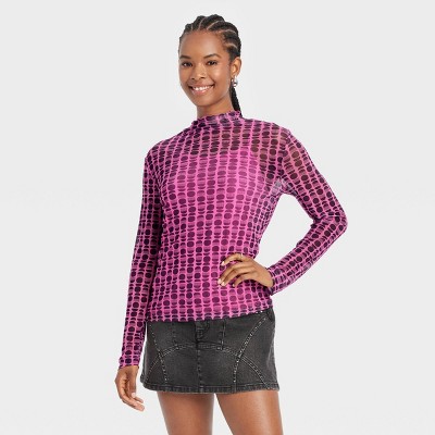 Black History Month Women's Printed Mesh Turtleneck Top - Pink