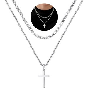 Cross Necklace for Men, Gold Black Silver Cross Necklaces Stainless Steel Cross Pendant Necklace Simple Jewelry Gifts Cross Chain Necklace for Men - 1 of 4