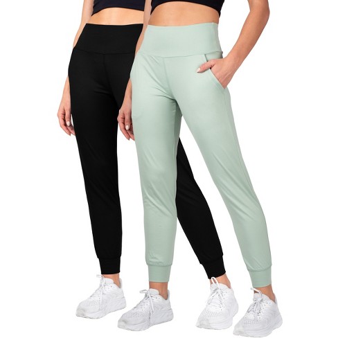 Inerzia 2 Pack Womens Joggers With Pockets High Waist Yoga Pants For Gym  And Workout Black And Sage X-large : Target