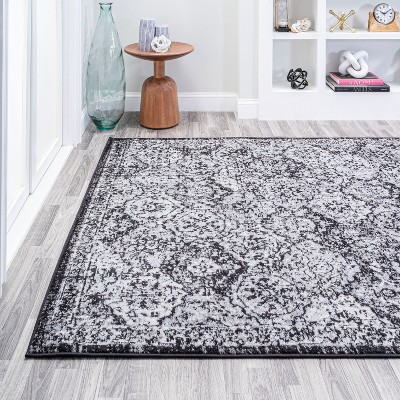 Modern Boho Persian Trellis Rug in Black and Ivory - Easy Clean