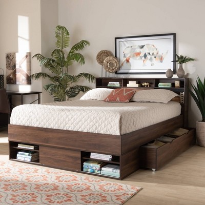 Modern Tristan Walnut Brown Queen Platform Bed with Storage