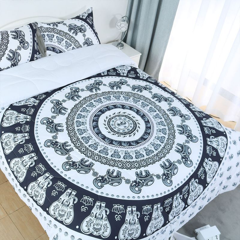 PiccoCasa Bohemian Style Bedding Comforter Sets with 2 Matching Pillow Shams Mandala Quilt Set White Full, 4 of 5